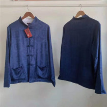 Spot BLUE SILK BLUE SILK shirt Hong Kong limited Chinese style Tang suit plate buckle mens and womens coat