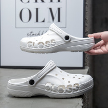 Mens non-slip hole shoes sandals summer Baotou leisure tide breathable wear soft bottom New Youth big head slippers