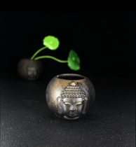Retro coarse embryo Buddha head relief jar beeswax Jade Wood handstring photo background decoration shooting props rough jar