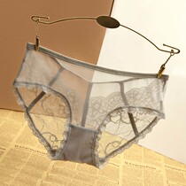 Gray series light luxury fashion transparent lace underwear women without trace low waist hollow cotton crotch womens triangle trousers