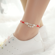 S925 Sterling Silver Bell anklet female red rope Pisces Palace will sound ancient style this year 2021 New