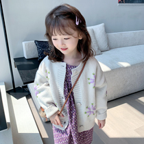 Girls western style cardigan 2021 new childrens autumn long-sleeved sweater jacket baby spring and autumn Korean version of the sweater trend