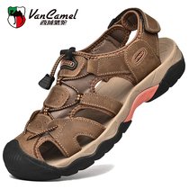 West Domain Camel Sandals Mens Summer Genuine Leather Outwear Driving Mens Baotou Beach Shoes Outdoor Sports Casual Shoes