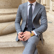 Mr. Lusan British suit casual suit mens self-cultivation Korean trend business dress fashion suit two-piece suit
