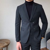 Mr. Lusan homemade fashion Mens banquet temperament stitching personality striped suit suit suit Korean slim suit