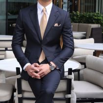 Mr. Lusan Gao Ding Gentleman Banquet Stripe Leisure Suit Wedding Best Man British Trend Two-Piece Suit Men