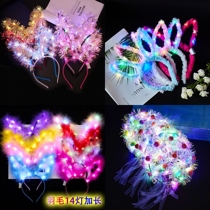 Luminous 14 lights gold rabbit ears headdress luminous wreath to push small gifts to scan the code to set up a stall toy factory direct sales