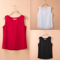 2021 summer double-layer chiffon camisole Vest Womens interior loose chiffon shirt Womens sleeveless top bottomed out short wear
