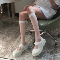  IN MIMIFACE white calf socks womens stockings ins tide summer thin Japanese mid-tube transparent socks jk