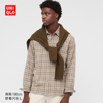 Uniqlo mens flannel plaid shirt (long sleeve casual early autumn light coat) 441778
