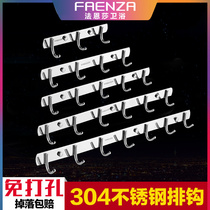 Faenza hole-free 304 stainless steel kitchen hook bathroom wall hanging row hook Toilet door back clothes sticky hook