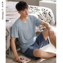 Kale Fen Pajamas Men Summer Modal Cotton Short Sleeve Shorts Home Clothes Mens Summer Thin Ice Silk Set