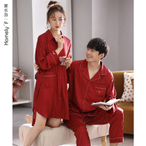 Wedding pajamas womens nightskirts Newly married couples set brides Big Red Ice Silk spring and autumn home clothes mens summer long sleeves