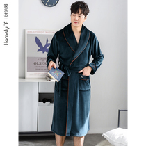  Nightgown Mens pajamas Mens bathrobes Autumn and winter winter long coral velvet flannel thickened plus velvet Plus size