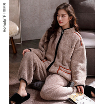 2021 new pajamas women Autumn Winter flannel coral velvet padded velvet home clothing womens suit