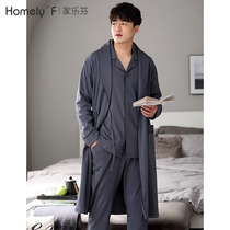 Dressing gown mens spring and autumn long sleeves cotton long Japanese kimono bathrobe mens pajamas homewear three-piece set