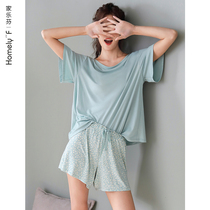 Pajamas womens summer Modal cotton silk short-sleeved home wear summer thin ice silk leisure can go out to wear a suit