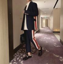 Acha and Agu design feel contrast color strip suit mens suit autumn suit jacket trousers two-piece set