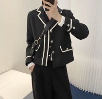 8 8NEW 丨 A tea and Agu fragrant wind contrast suit jacket mens autumn French trend loose casual suit
