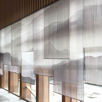 2021 New Chinese hanging curtain screen soft partition curtain porch curtain living room lifting semi-transparent landscape painting curtain