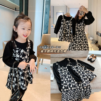  Amybaby spring and autumn new Western-style parent-child floral fake two-piece dress Korean childrens temperament skirt