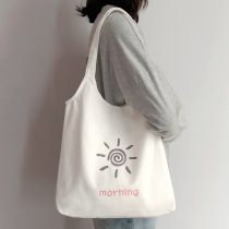 Canvas bag Womens summer shoulder bag portable canvas bag Large capacity niche students class literature and art White Japanese