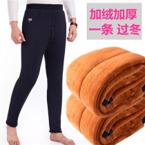 Middle-aged and elderly winter mens thickened plus velvet cotton pants elastic high waist elderly ultra-thick three-layer camel velvet warm pants