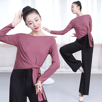 Autumn and winter body dance practice costume womens suit Chinese classical dance modern dance Modal thick lace-up top