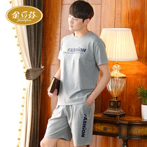 Can be worn outside pajamas mens summer cotton short-sleeved shorts cotton plus size thin loose sports home clothing suit