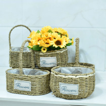 Liu Ruixuan grass rope flower basket creative weaving European flower arrangement