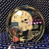  Li Sheng (RHYTHM)swing clock Bear swing fashion table clock 4SE504WR18 Champagne color alarm clock ins