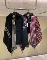 aw King home 2021 early autumn new hooded shawl Cape female retro English temperament two wearing scarf coat