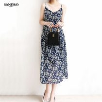 Sandro Louie Japanese light luxury floral suspender dress waist thin temperament medium-long chiffon skirt