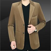 2021 middle-aged men's cotton corduroy suit middle-aged and old men's loose business casual suit dad outfit