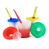Kindergarten childrens hand DIY art tools four-color paint Cup wash cup sealed painting color pot