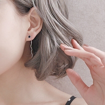 S925 pure silver wavy ear line female Korean temperament brief length of earrings square black crystal diamond earrings