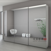 Mirror glass wardrobe push-pull wardrobe simple modern plate wardrobe sliding door sliding door cabinet bedroom furniture customization