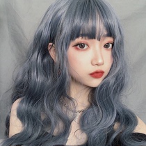 Wig female long hair round face air bangs long curly hair Wool roll wig natural realistic corn perm full headgear