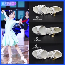 Coco era dance shoes Childrens Latin shoes Flat heel girls soft leather white shoes Elite group Cowboy Cha Cha