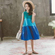 Girls dress Childrens dress Children foreign air splicing skirts Summer clothes thin Korean version of children Holiday Seaside beach dresses