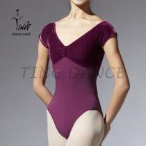  Chen Ting velvet short-sleeved front knotted color suit Ballet one-piece practice suit Female adult gymnastics suit short-sleeved