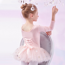 Ballet skirt childrens dance clothes womens long sleeve gymnastics practice clothes girls autumn and winter plus velvet thick Chinese dance costumes