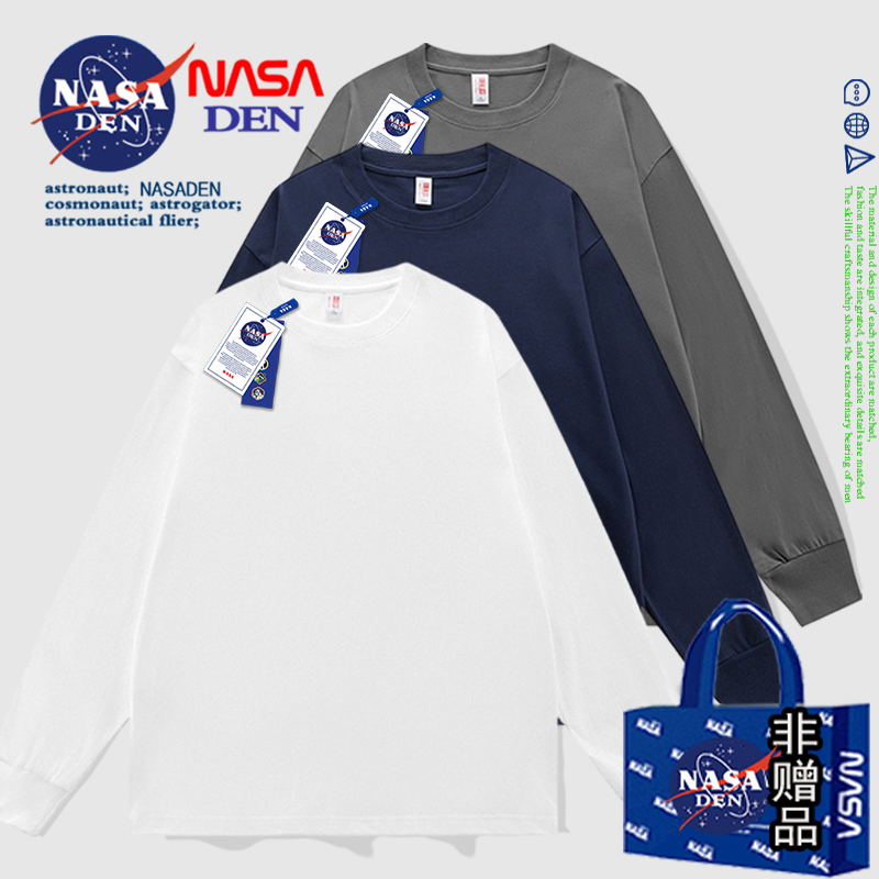NASA 共同秋と冬の新しい長袖スウェットシャツ Tシャツの女性の純粋な綿トレンディカジュアルルーズラウンドネックトップカップルのシャツ