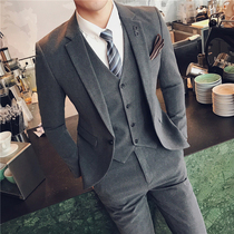 Mens suit three-piece suit Business casual professional formal Ruffian handsome suit Mens groom wedding dress summer