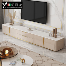 TV cabinet tea table combination light luxury style small apartment modern luxury champagne color paint living room rock board TV cabinet