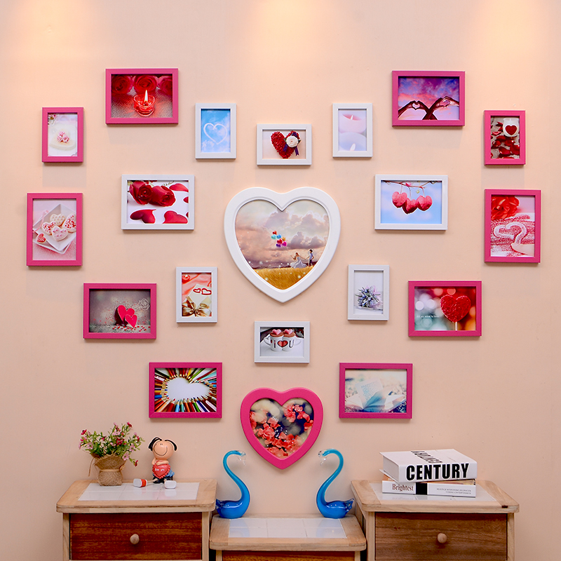 Photo Wall Decoration Ins Girl Student Love-shaped Photo Frame Hanging Wall Composite Bedroom Room Arrangement Photo Album Background