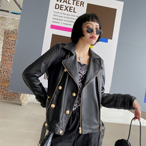  Leather leather clothes female Haining 2021 autumn and winter new sheepskin thin short double-breasted motorcycle leather jacket jacket
