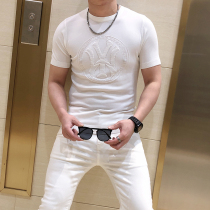 Mens ice silk knitted short sleeve 2021 Summer fashion personality letter jacquard half sleeve slim handsome T-shirt