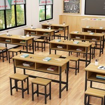Factory direct sales School primary and secondary school students double learning table Tutoring class training table Cram school with drawer desks and chairs