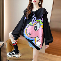 Spring and autumn large size Korean version of 200kg long sleeve sweater loose thin cute pregnant women fashion small net red